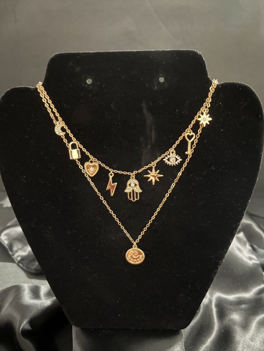 Gold-filled Layered Charm Necklace  19"